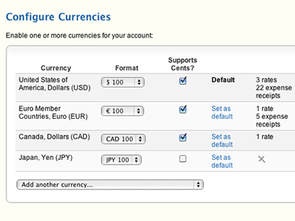 Configure multiple currencies for your account.