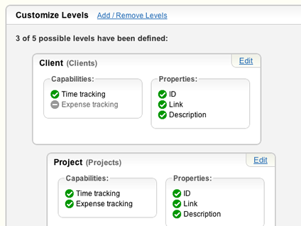 Customize your account's work levels.
