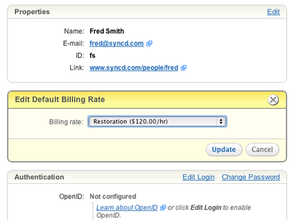 Assign default billing rates to each user.