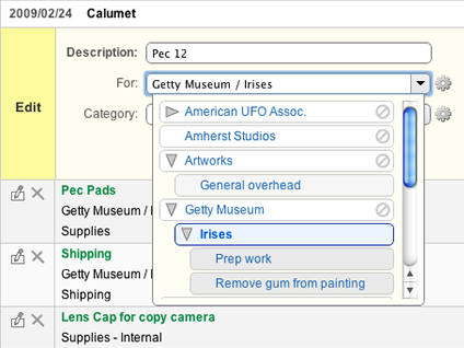 Assign expenses to projects for billing.