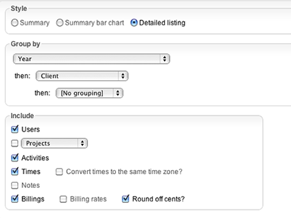 Configure report groupings and options.