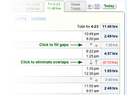 Correct gaps and overlaps between entries.